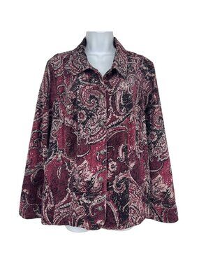 CJ Banks Women's Corduroy Paisley Metal Button-Down Long Sleeve Jacket Size 1X